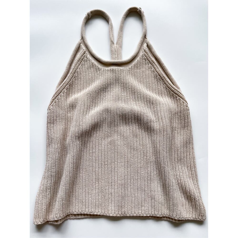 Beige Cotton Knit Racerback Tank Top